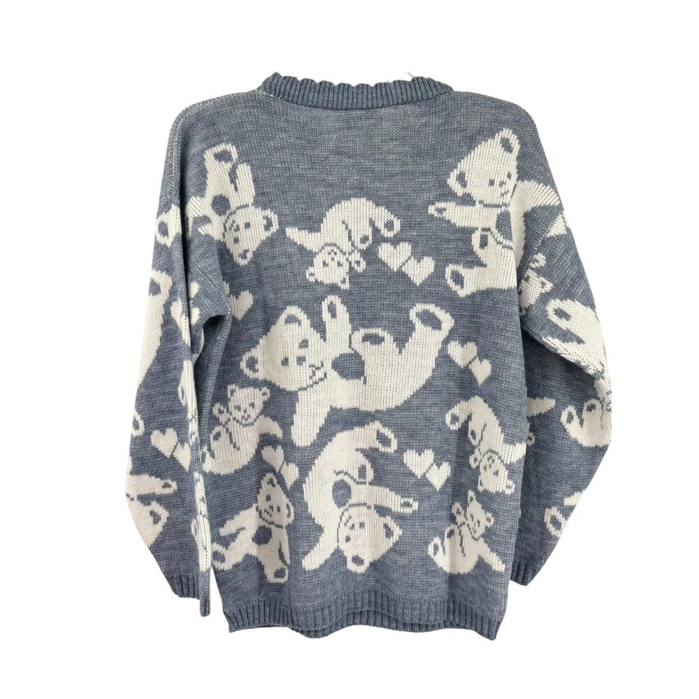 Vintage Private Eyes Sweater Womens M/L? Blue White Teddy Bears USA Made - Picture 2 of 15